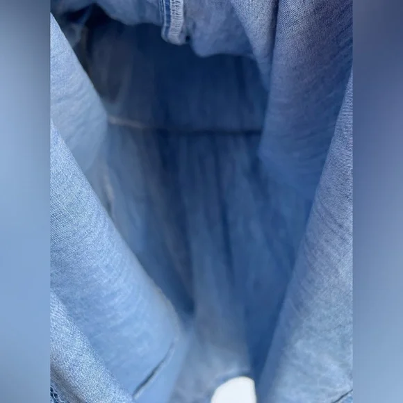 Denim Babydoll Dress Pleated Yoke Button Front Blue Size XL Cotton - Picture 10 of 13